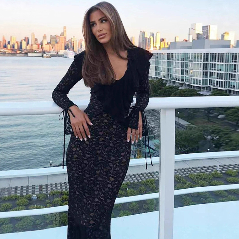 Zara Fall Lace Long Sleeve Bodycon Slim Fit Maxi Dress